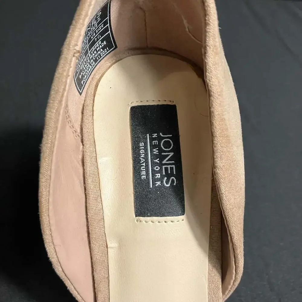 Jones New York Taupe Faux Suede Rhinestone Pointed Toe High Heel Pumps Size 7.5